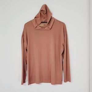 Shambhala Long Sleeve Hooded Athletic Running Shirt Top Muted Peach Pink XL